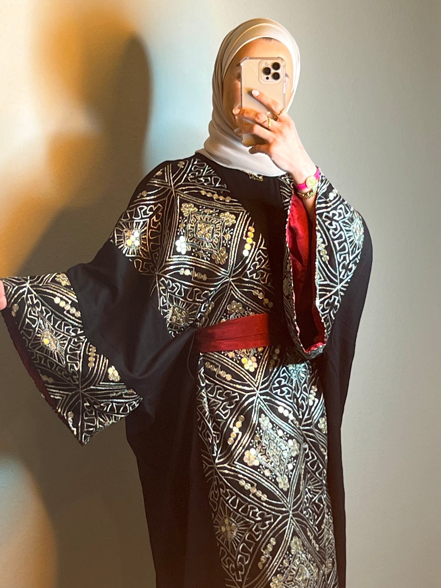 Black & Gold Red Abaya