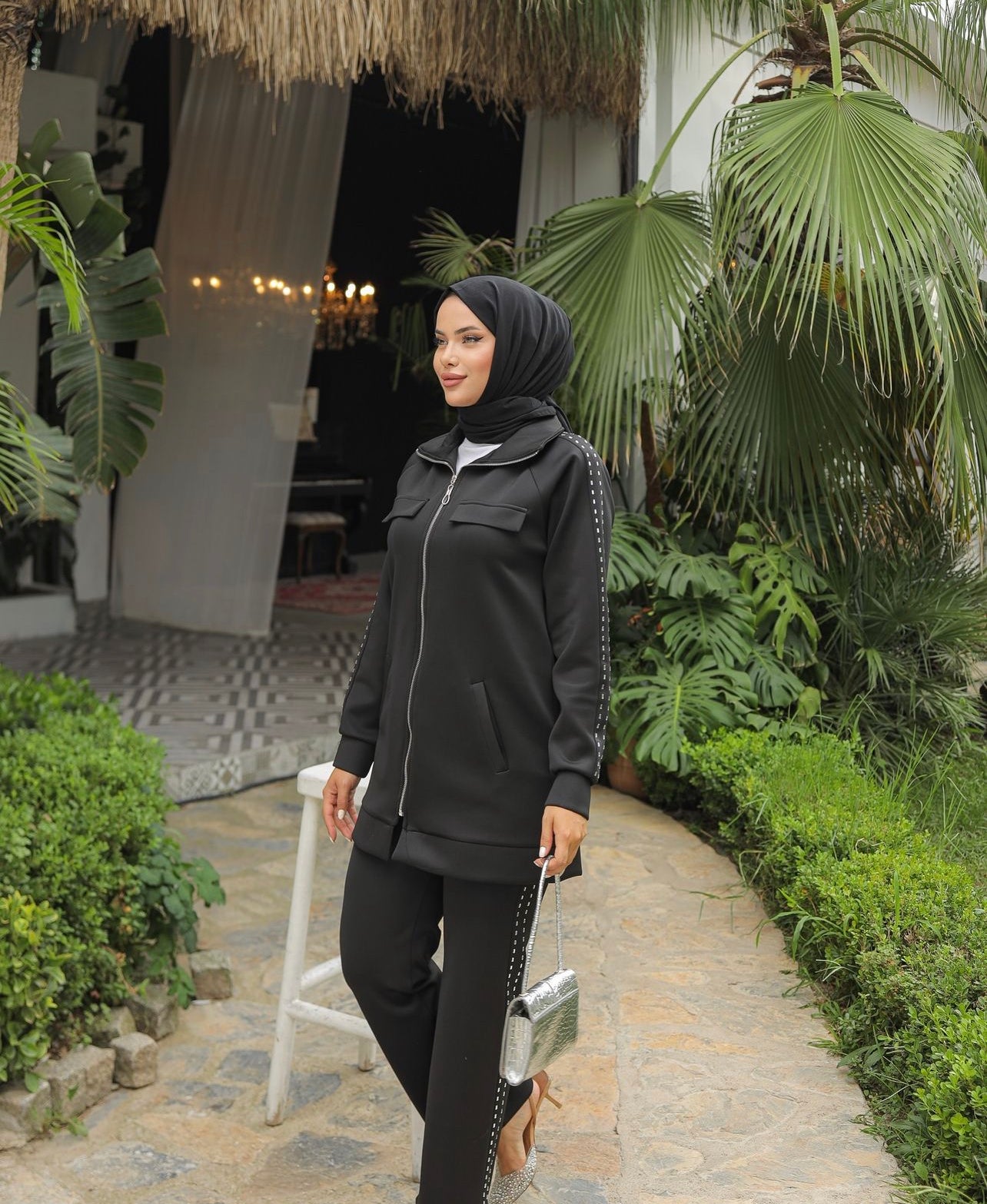 Black casual suit with studs