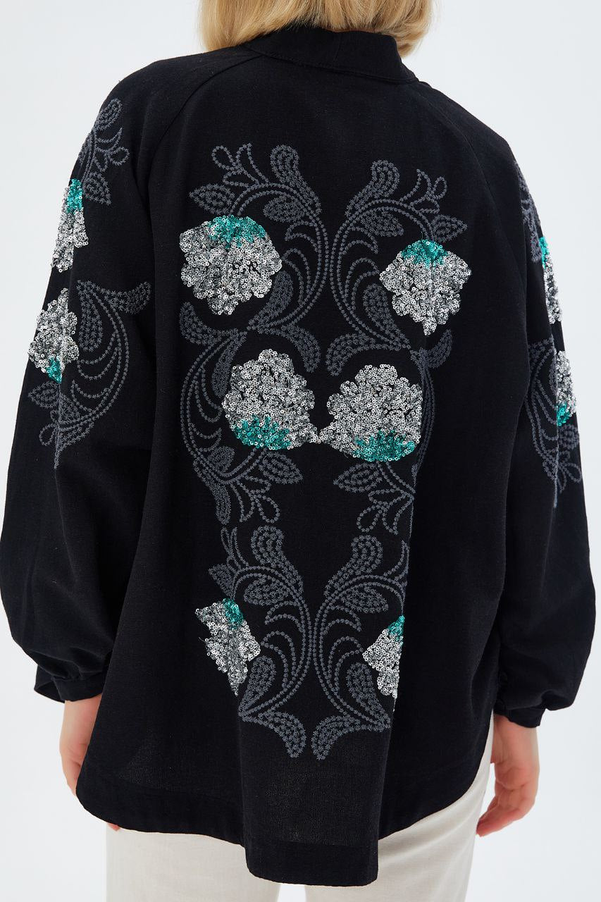 Black linen Cardigan