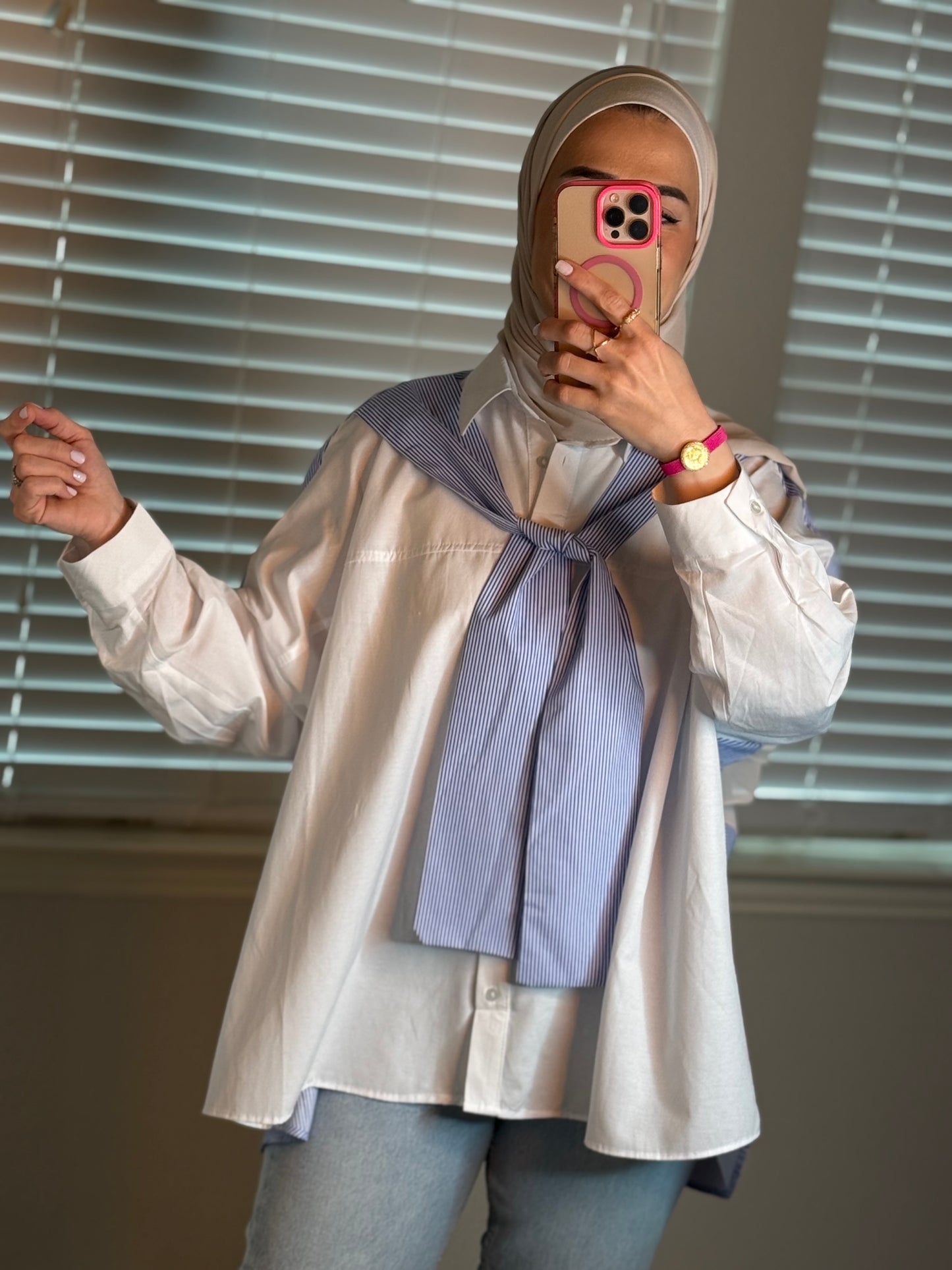 Stylish white shirt with sleek blue tie