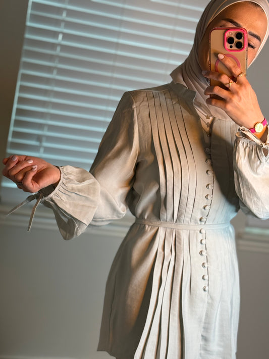 Mint linen set with pleated top