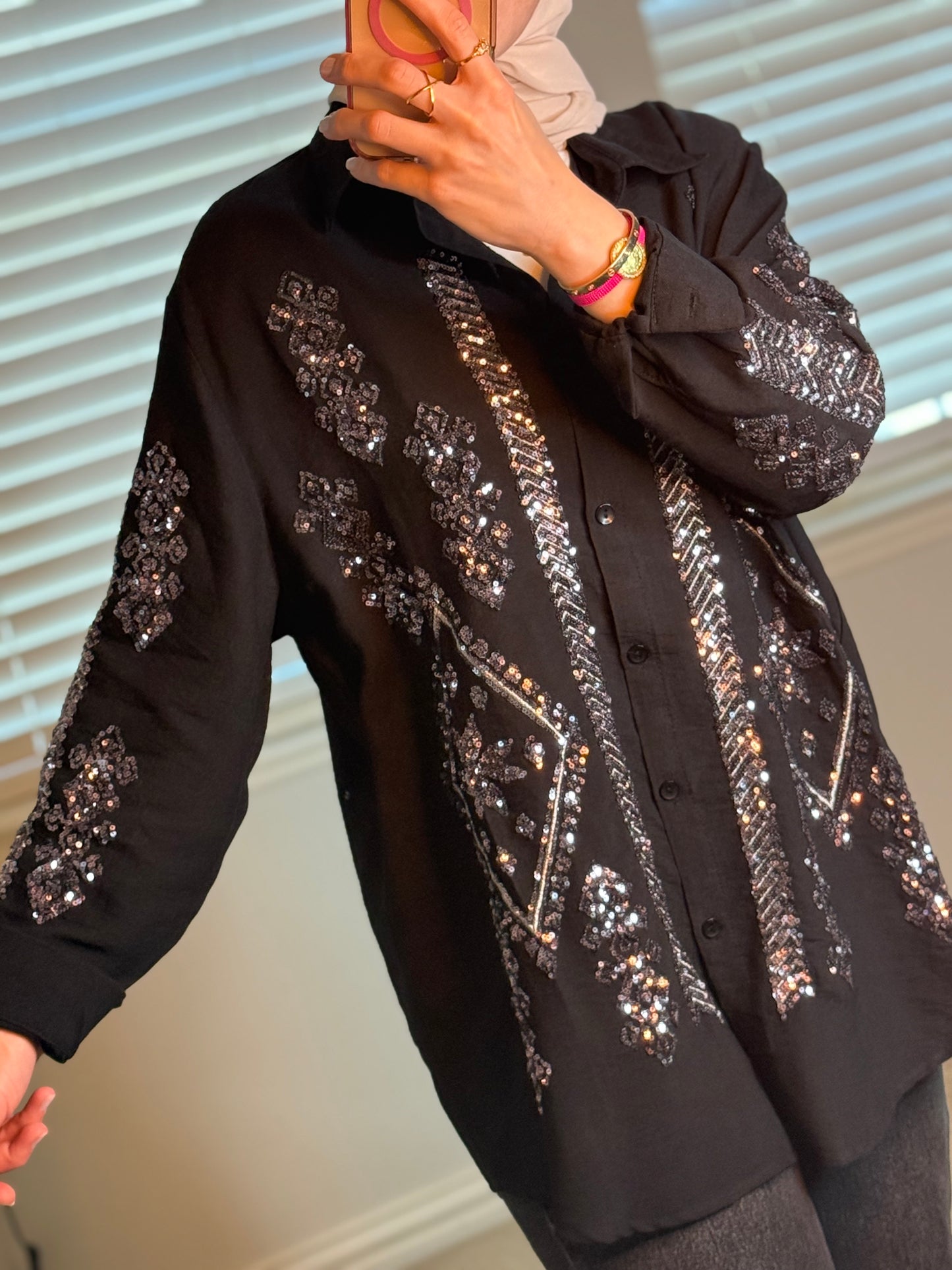 Black Shirt with Silver Front & Sleeve Detail