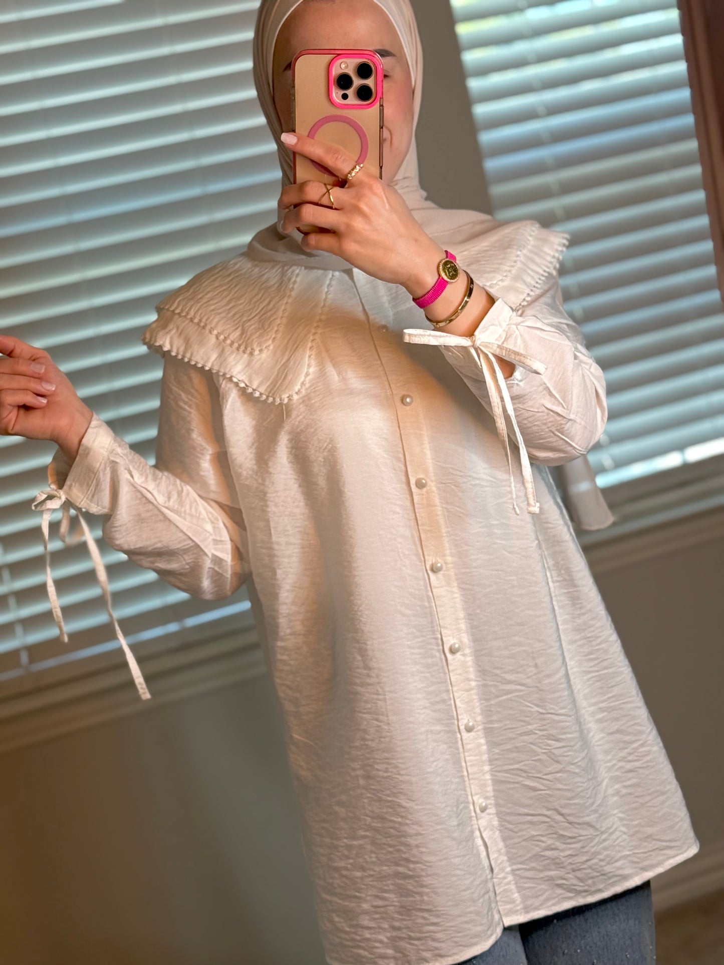 White Linen Shirt with Wide Collar