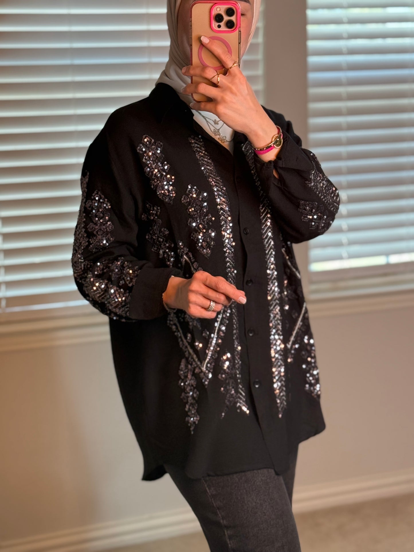 Black Shirt with Silver Front & Sleeve Detail